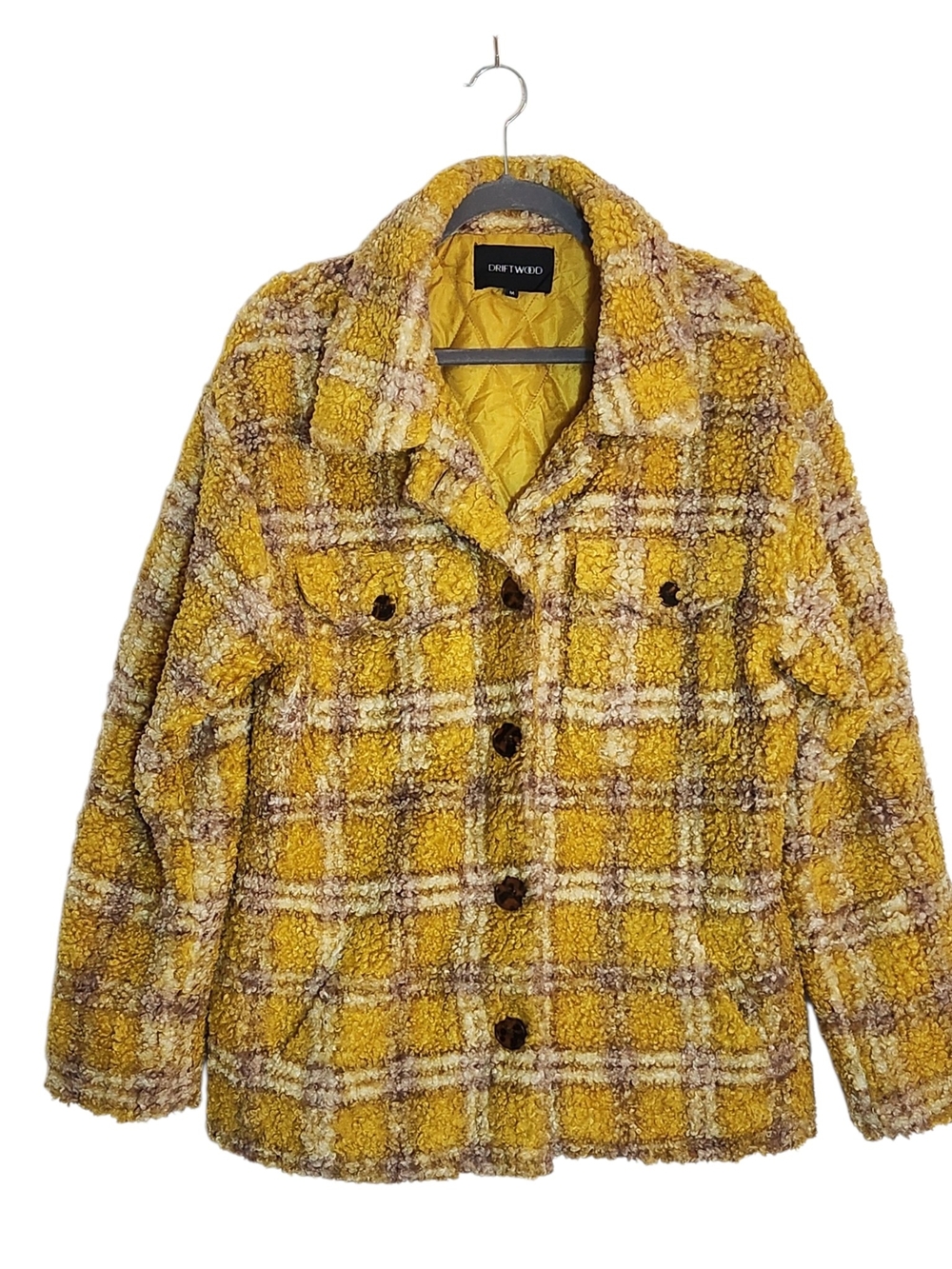Driftwood Yellow and Purple Plaid Ryan Sherpa Teddy Jacket Size Medium
